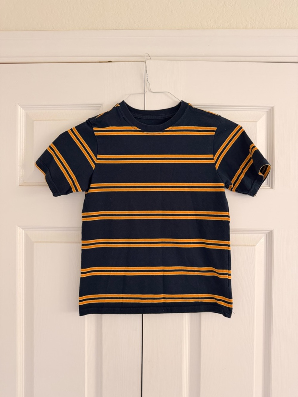 Kids Navy Blue & Yellow Striped Short Sleeve Tee
